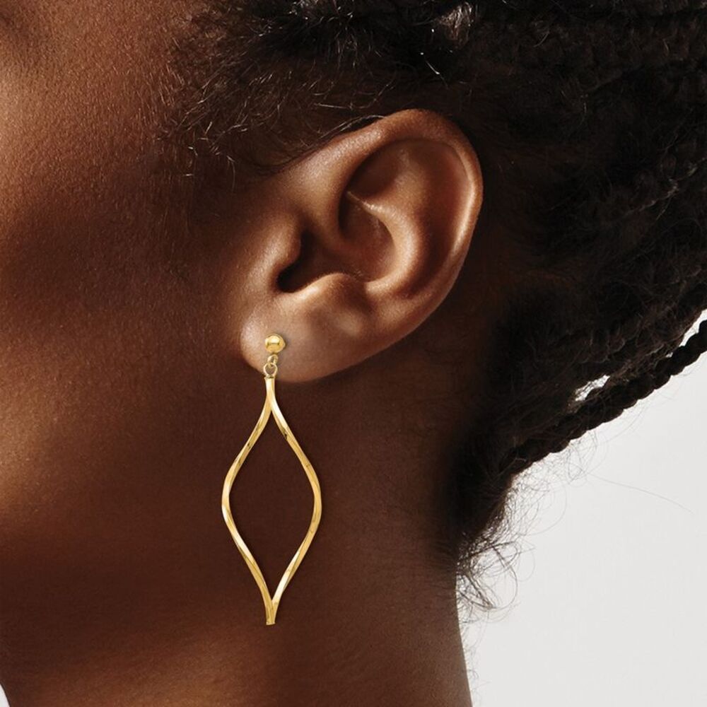 10k Yellow Gold Twisted Post Dangle Earrings - image 3